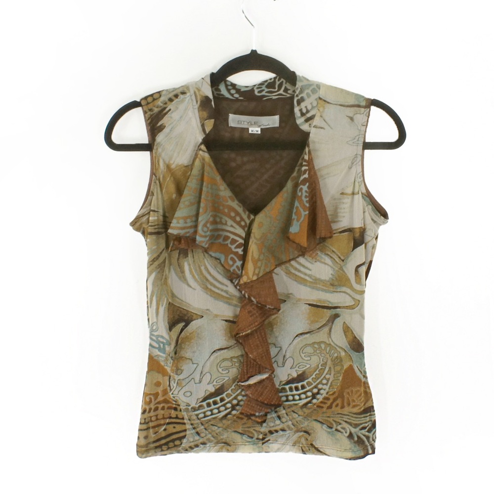 Vintage Y2K 00s Boho Sheer Ruffle V Neck Sleeveless Top